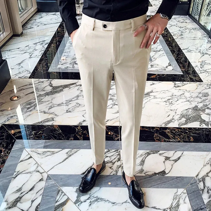 slim fit dress slacks Men's 100% Linen Flat Front Dress Pants Modern Fit 36W x 32L / Natural main image 0