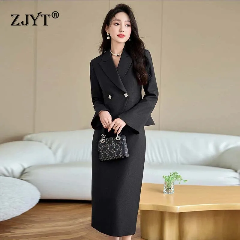 Blazer Pencil Skirt Set: Womens Plaid Business Suit With Flare