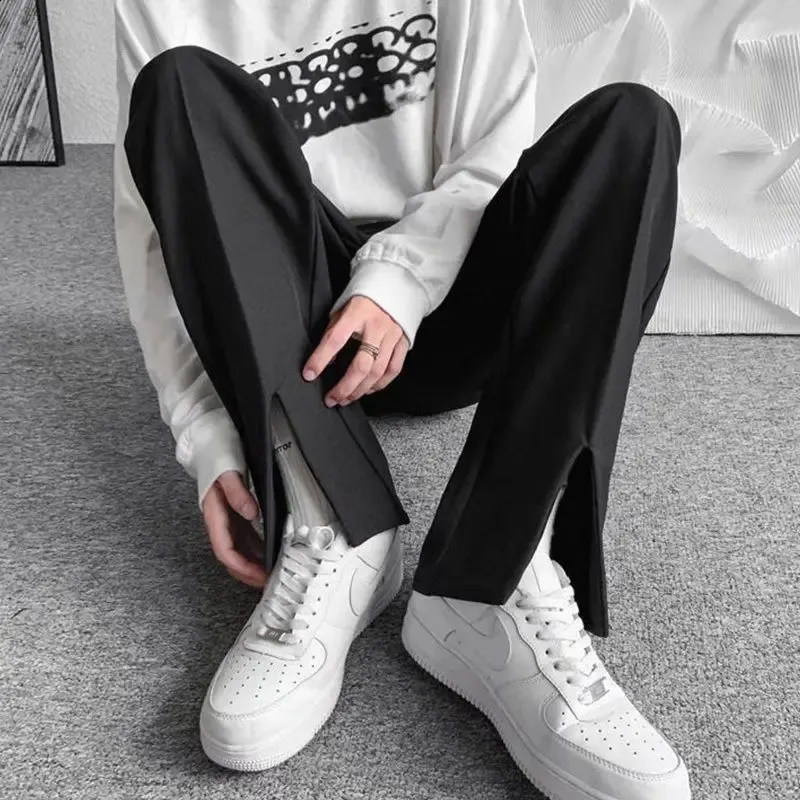 Black Dress Pants White Sneakers Streetwear Fashion Men Trousers Split  Black Harajuku Oversized