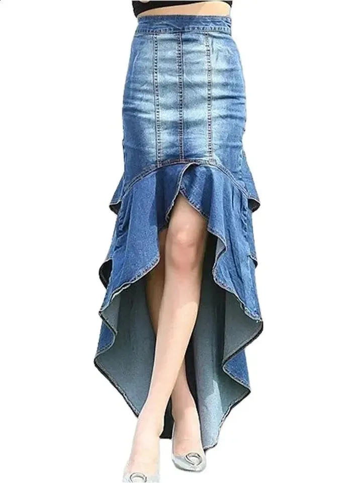 Ruffle Denim Skirt High Waist, Asymmetric Shop Now