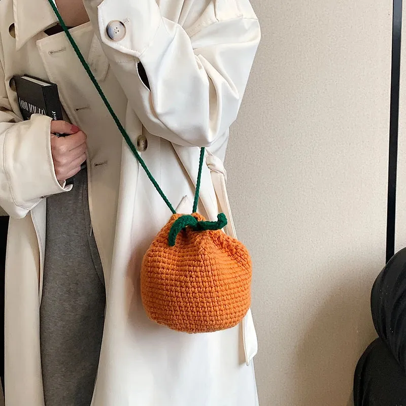 Handmade Knit Crossbody Bag Crochet Woven Wool Purse, Cute