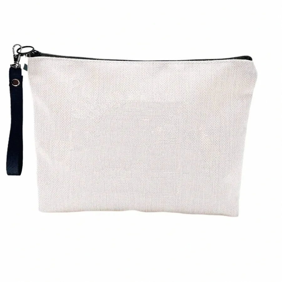 Blank Linen Makeup Bag Pouch for Women Sublimation Ready Travel Organizer  with Wristband, Sunglasses Sunscreen Storage 14OZ