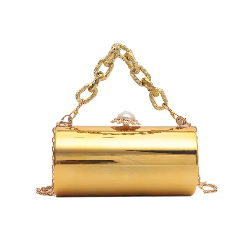 Cylinder Clutch Bag For Women Golden Evening Party Top Handle Purse With Chain Strap From Breezybackpack 21.94 DHgate.Com