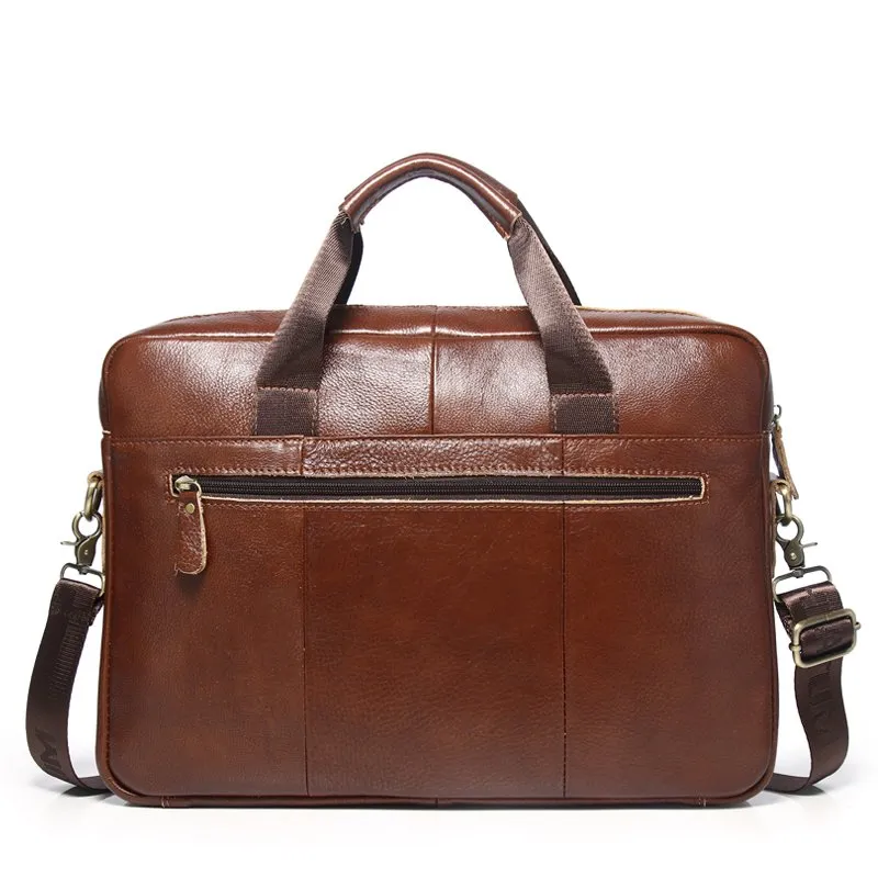 Genuine Leather Laptop Briefcase For Men - Fits 15.6 Inch, Retro Waterproof Satchel, Business Commute Bag