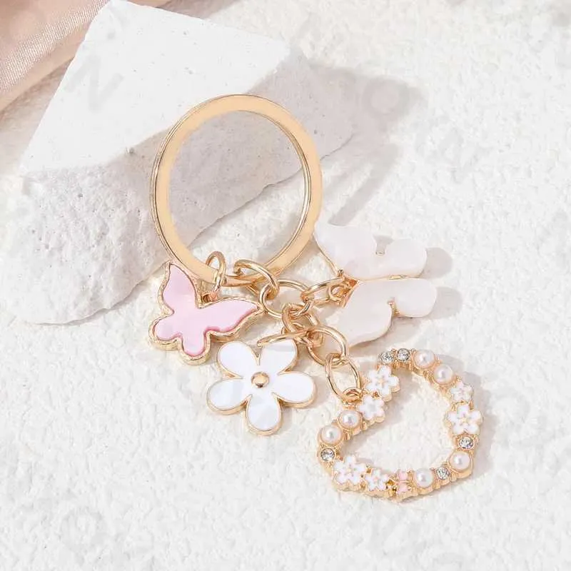 Handmade Enamel Butterfly cute keychains Set with Heart