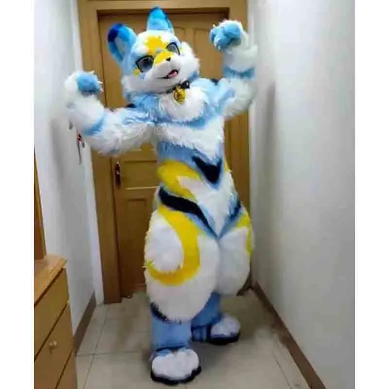 Blue Ear Long Fur Husky Fox Mid-length Fur All-in-One Mascot Costume ...