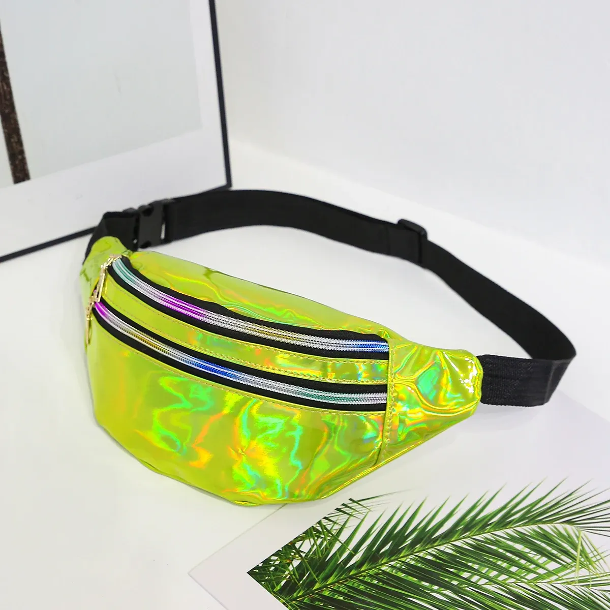 Frienda 2-Pack Holographic Fanny Packs - Shiny Purple & Blue Waist Bags, Adjustable Belt For Festivals & Sports - View #7