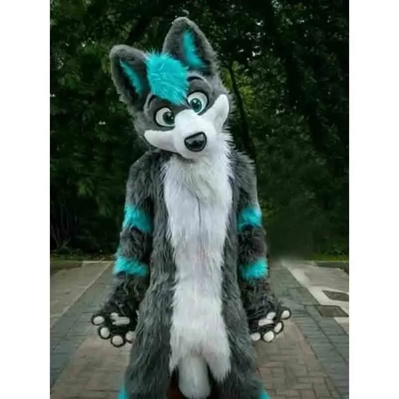Long Fur Husky Dog Fox Mascot Costume Fursuit Halloween Suit Cartoon ...