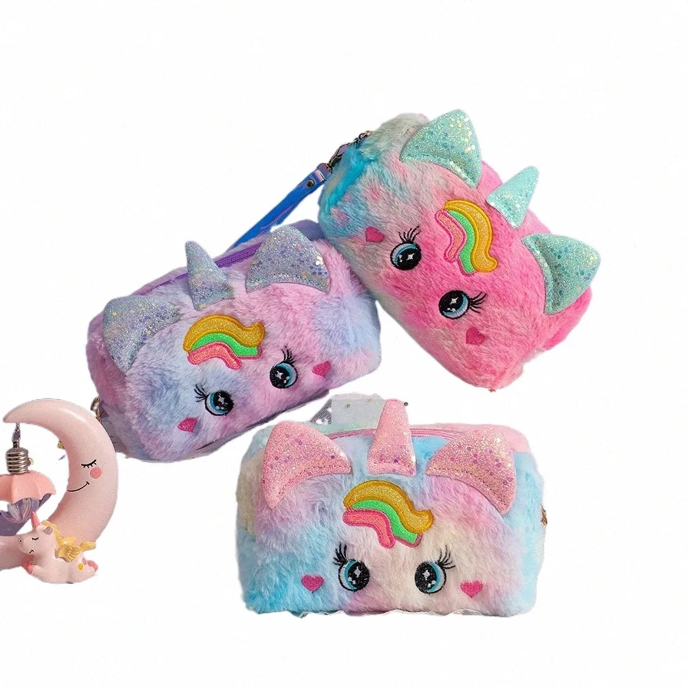 Large Capacity Unicorn Cosmetic Bag Cute Plush Makeup Organizer