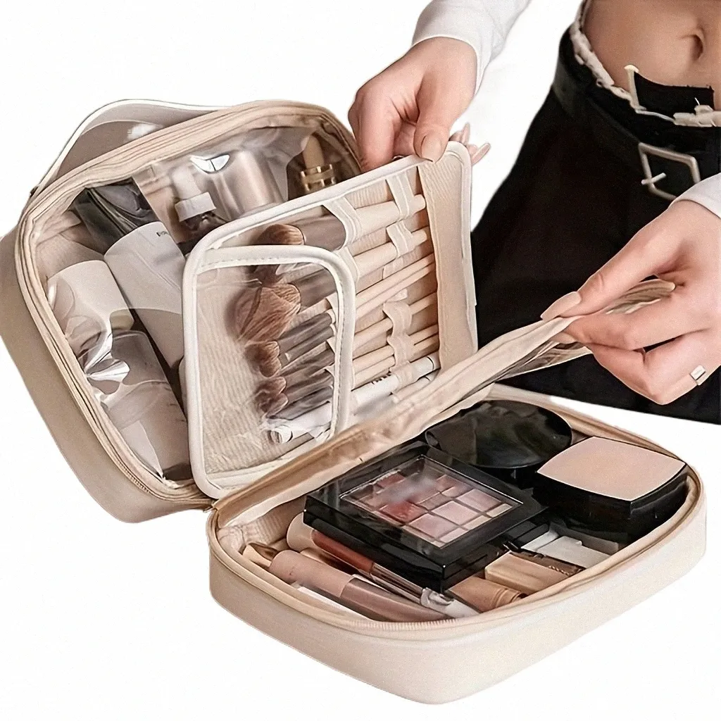 Double Layer PU Leather Travel Makeup Bag With Zipper Clear Travel Cosmetic Organizer For Women From Breezybackpack 28.4 DHgate.Com