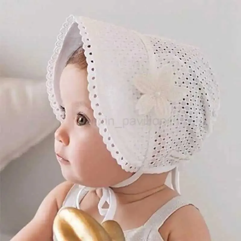 2024Baby Bucket Hat, Summer Cotton Lace Flower Hollow Cap with Bow for ...