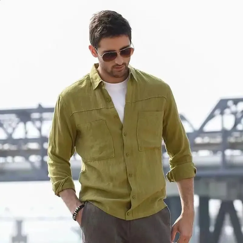 Vintage Double-Pocket Linen Shirt: Breathable Spring Top for