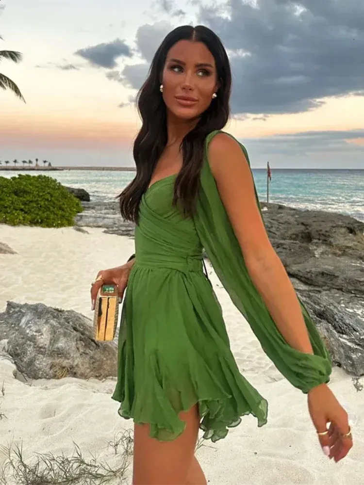 Sexy Green Pleated Mini Dress For Women Elegant... From Leonorastore,  $22.89 In Bulk | DHgate.Com