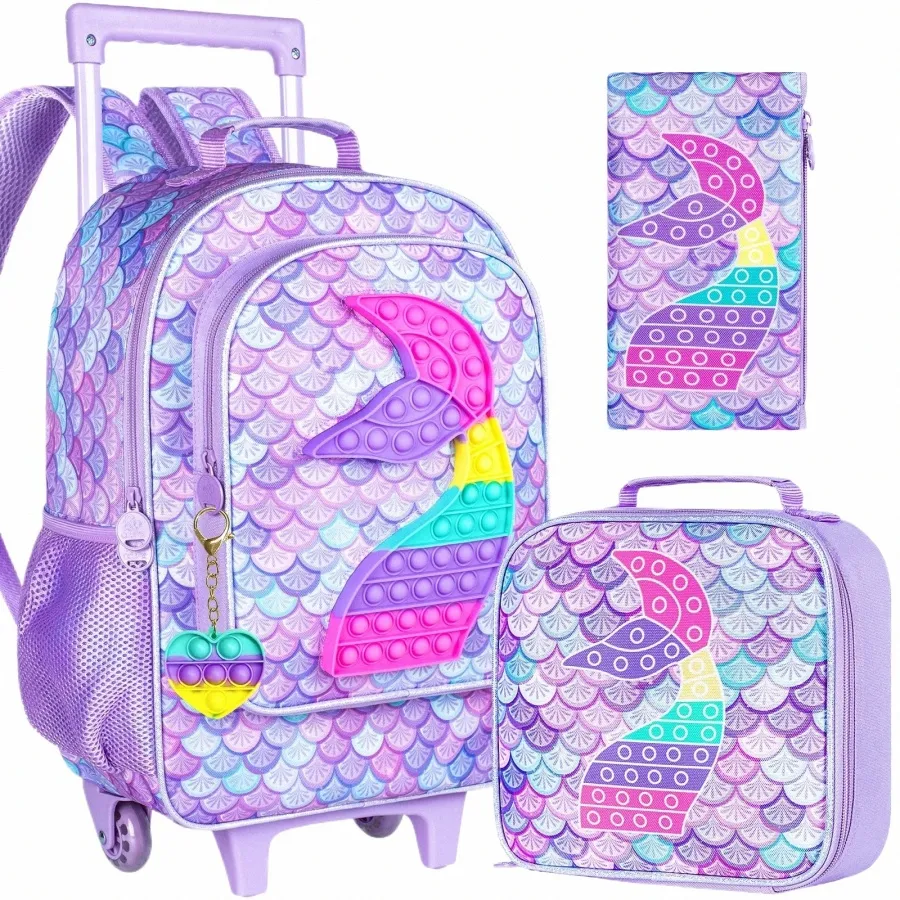 Rolling Backpack for Kids - Wheeled School Bag Set with Lunch Bag ...