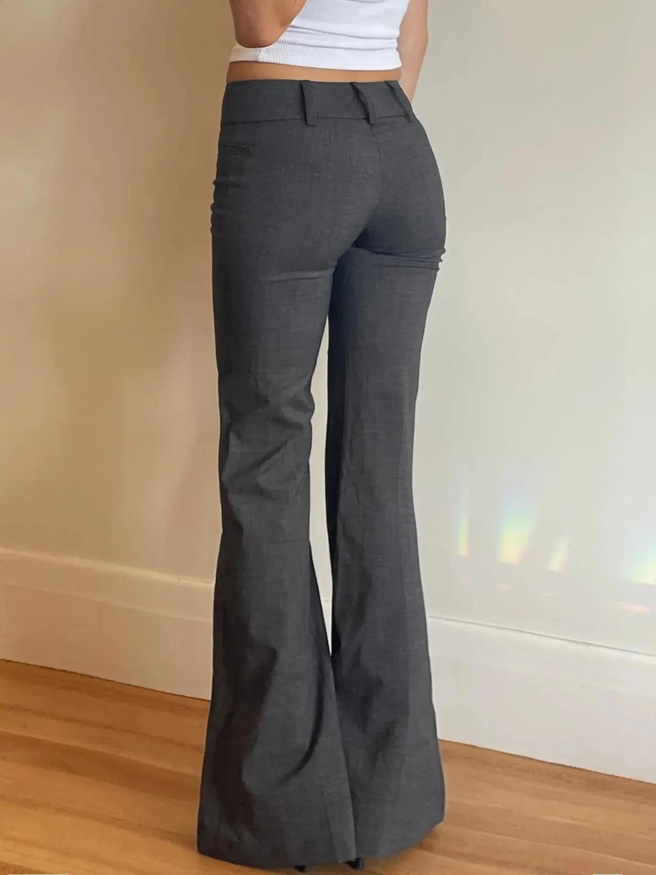 Rockmore 2024 Y2K Vintage Low-rise Flared Suit Pants Elegant Casual Solid Trousers Streetwear, Gray Rockmore 2024 Y2K Vintage Low-rise Flared Suit Pants Elegant Casual Solid Trousers Streetwear, Gray