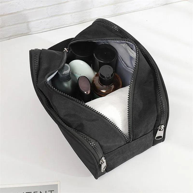 Multi Zipper Water Resistant Nylon Travel Bag with Large Capacity for Toiletries Black