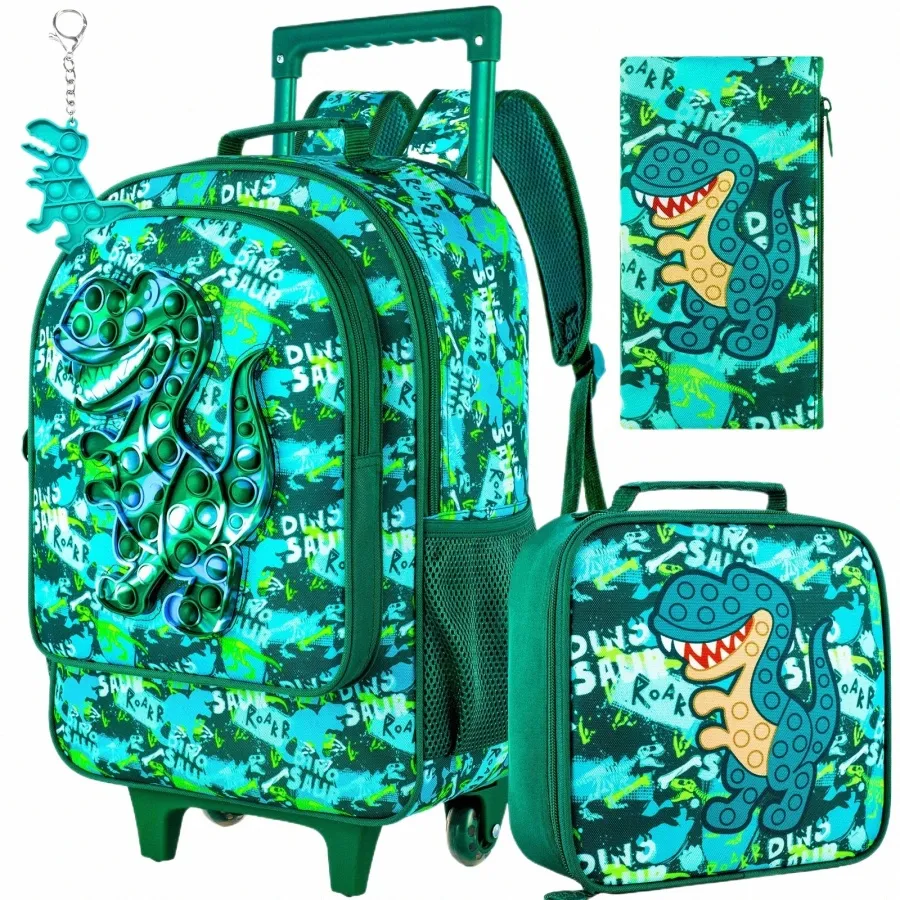 Kids Rolling Backpack With 6 Wheels - Trolley School Bag For Boys, Airplane Print, Black - View #4