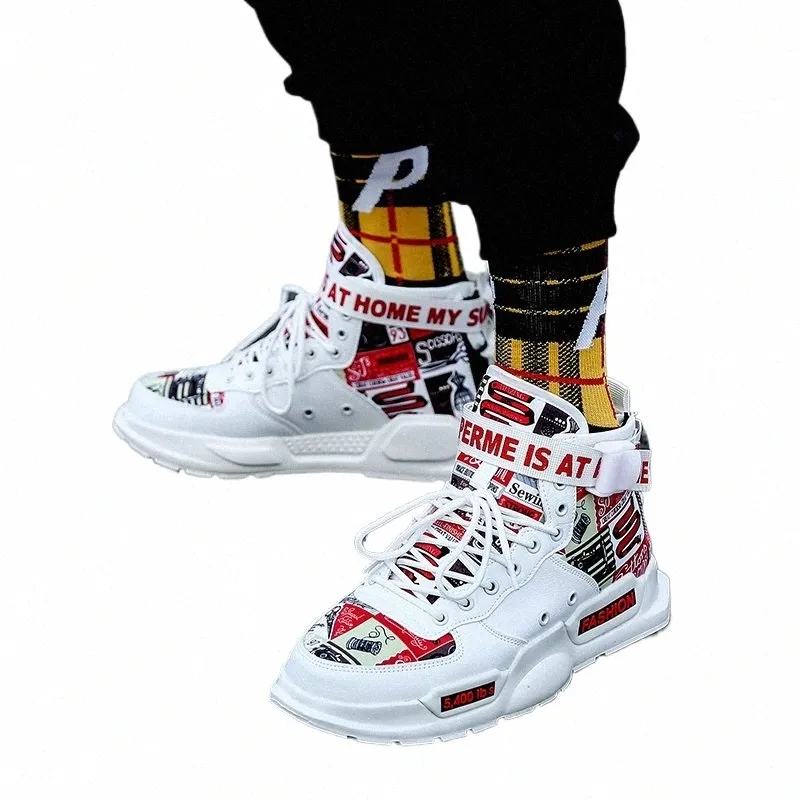Mens Graffiti Sneakers: Trendy Red White Breathable Casual Shoes