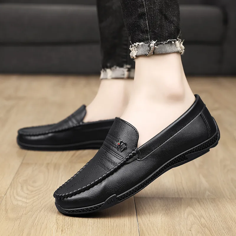 Neu Weiß Leder Casual Marke Schwarz Formale Kleid Designer Männer Loafer Atmungs Slip auf Fahren Schuhe_voghion.com