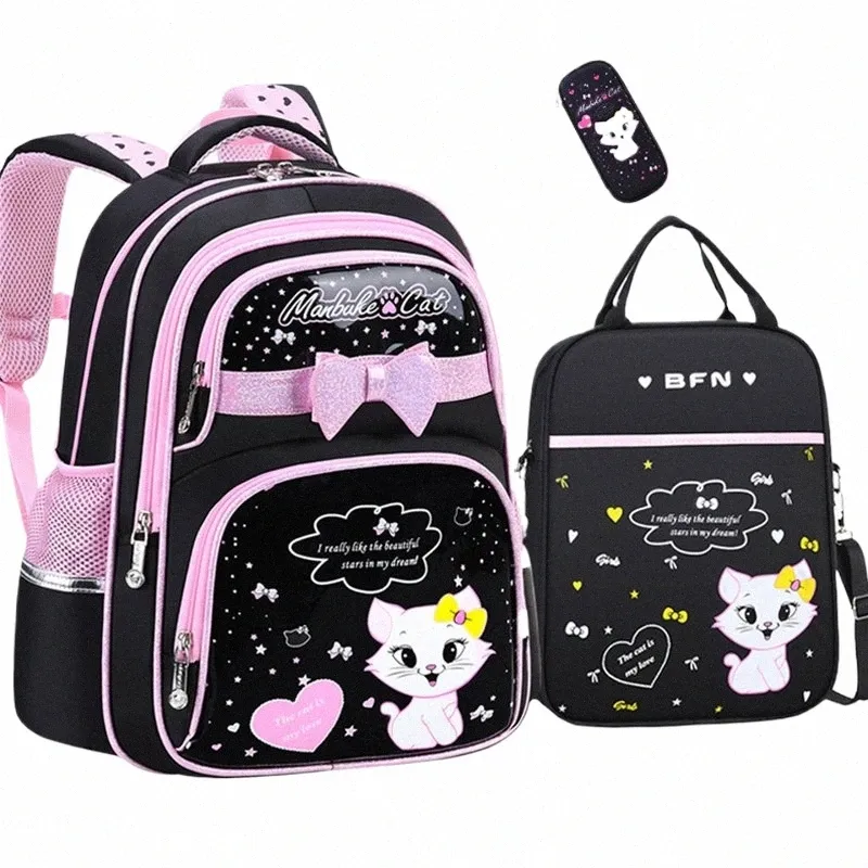 Cute Cat School Bag Korean Style PU Leather Backpack for Girls