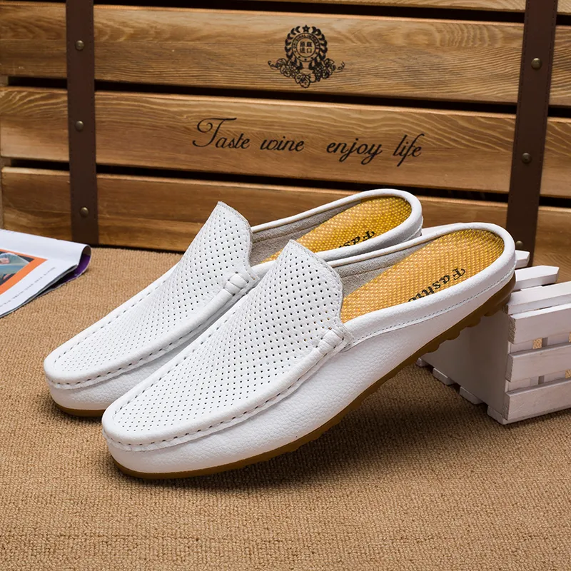 Mens Slip-On Half Shoes Loafers Breathable Genuine Leather  display picture 3