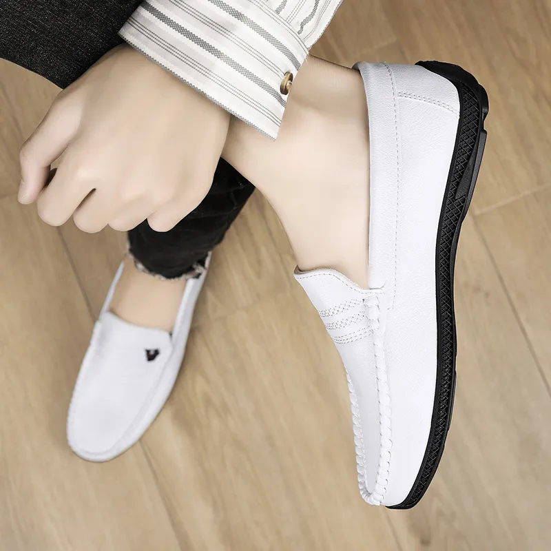Neu Weiß Leder Casual Marke Schwarz Formale Kleid Designer Männer Loafer Atmungs Slip auf Fahren Schuhe_voghion.com