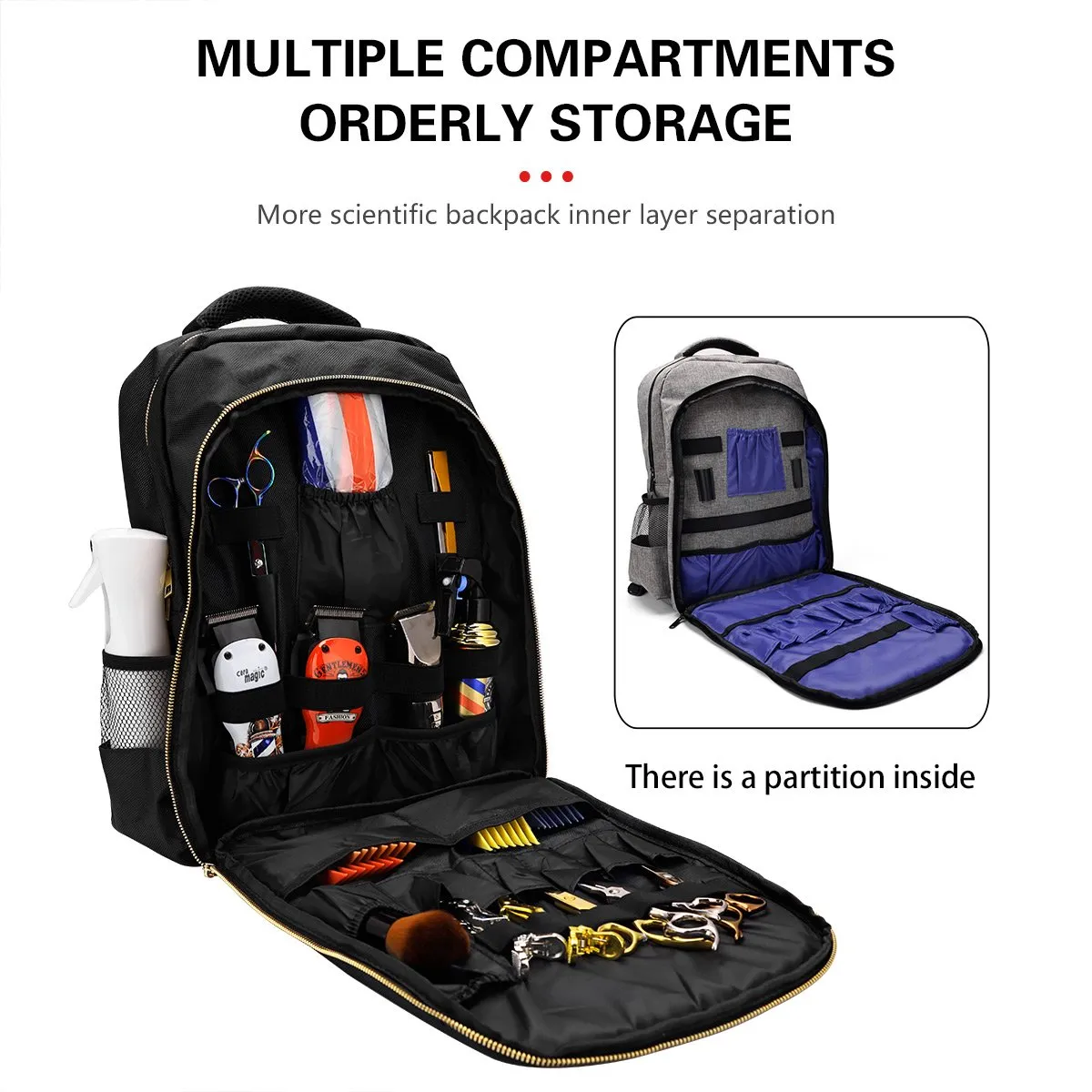 Large Portable Barber Hairstylist Backpack Black Water resistant Nylon