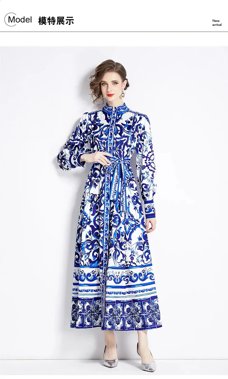 blue and white dress with sleeves Flower Dress, Toile de Jouy Over Dress, High Neck Chinoiserie Dress, 50s Style, 60s Style Dress, Vintage MCM Long Dress wash solution temperature should not exceed 45oC Women's Chiffon Maxi Dress Floor