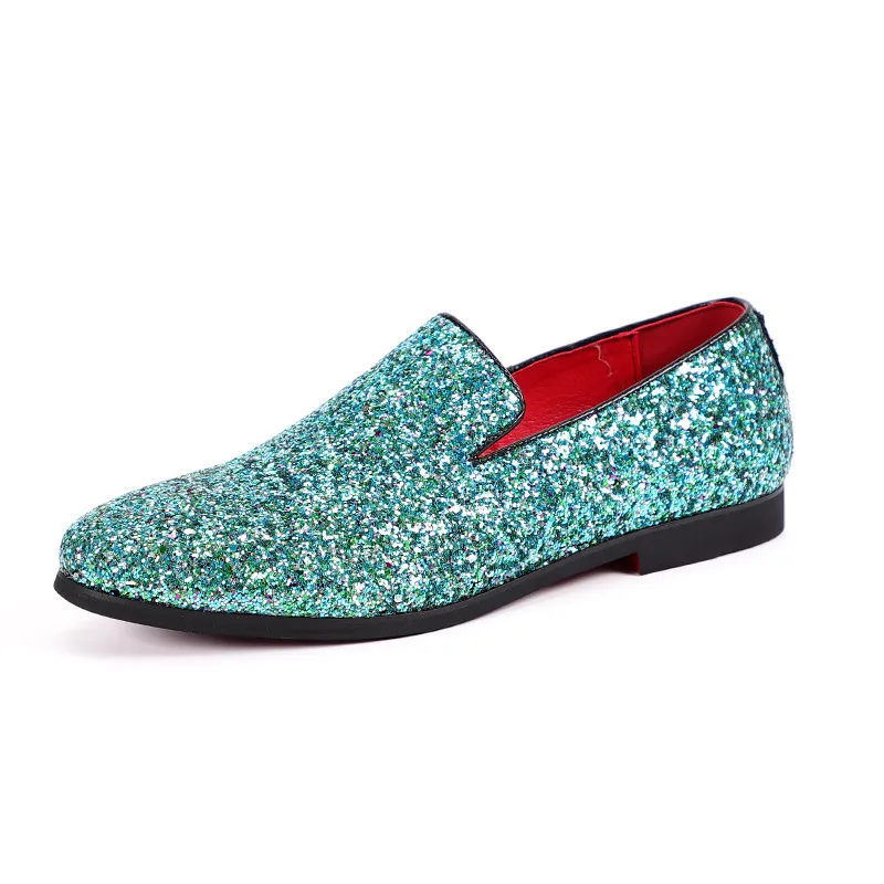 blue sparkly mens dress shoes Men's Turquoise Blue Sequin Glitter Loafers â€“ Sparkling Slip-On Party Dress  Shoes for Prom, Weddings, and Nightlife main image 1