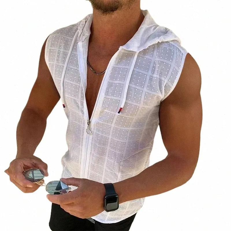 2024 Fi uomo plaid maniche con cappuccio T-shirt estiva uomo casual top t5Ca#_voghion.com