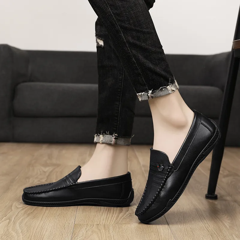 Neu Weiß Leder Casual Marke Schwarz Formale Kleid Designer Männer Loafer Atmungs Slip auf Fahren Schuhe_voghion.com