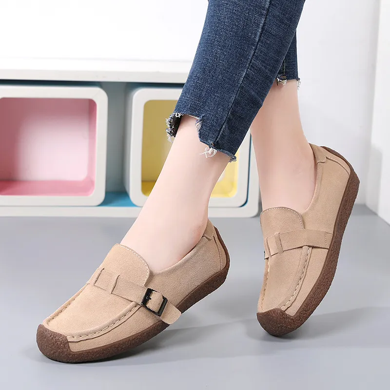 Womens Genuine Leather Loafers Flats Casual Slip-on Sneakers for