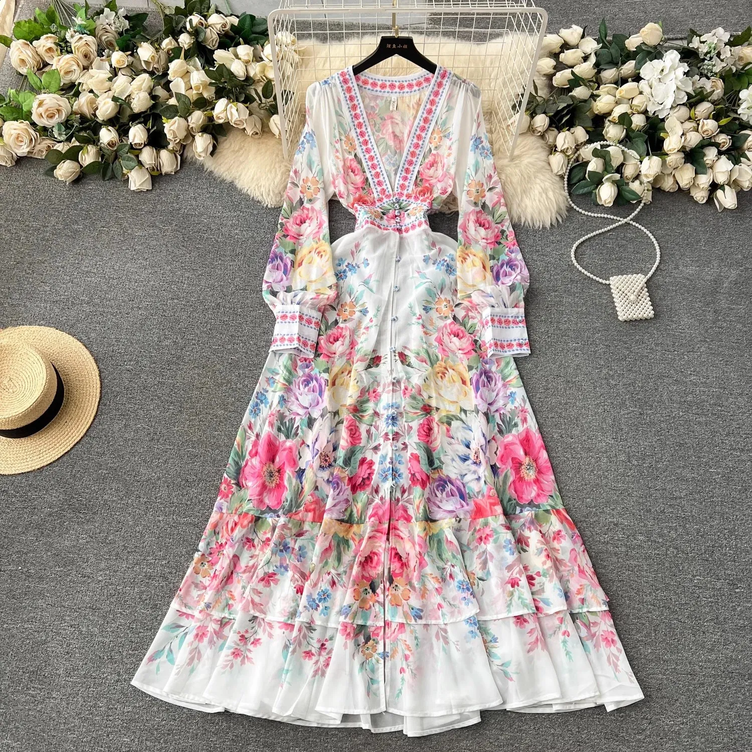 floor length dress floral Floral Fantasy Dress– Teuta Matoshi main image 0