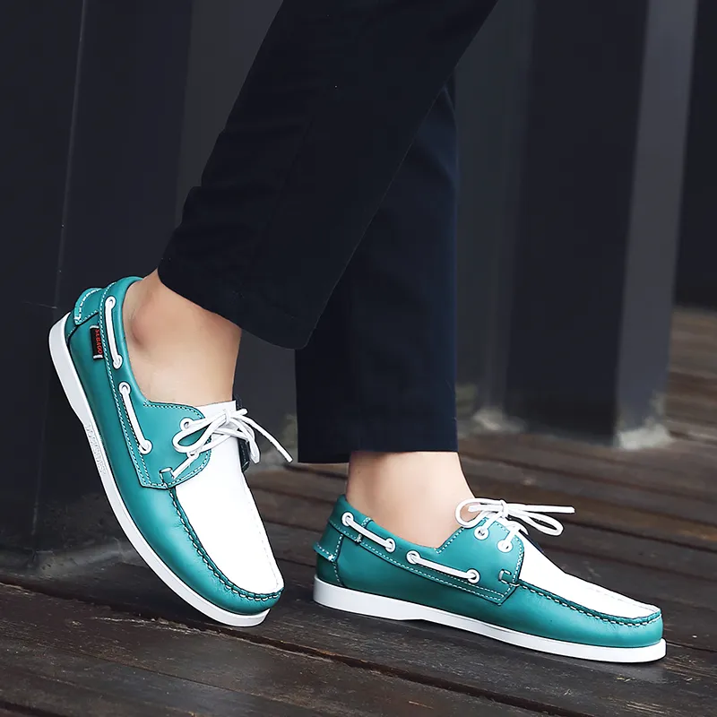 2024 Leather Men s Casual Lace Up Shoes Classic Flat Designer Luxury Boat Shoes for Men