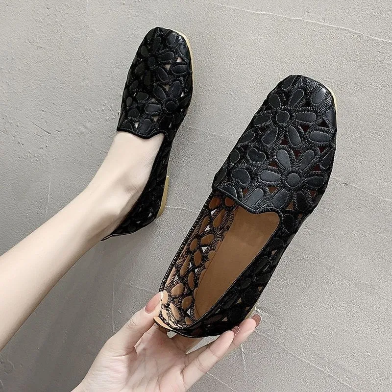 Wholesale Foldable Slip On Loafers For Women Square Toe Single Comfortable Shoes For Women With Hollow Out Design Perfect For Fashionable Parties And Casual Wear At Only 15.08 DHgate.Com