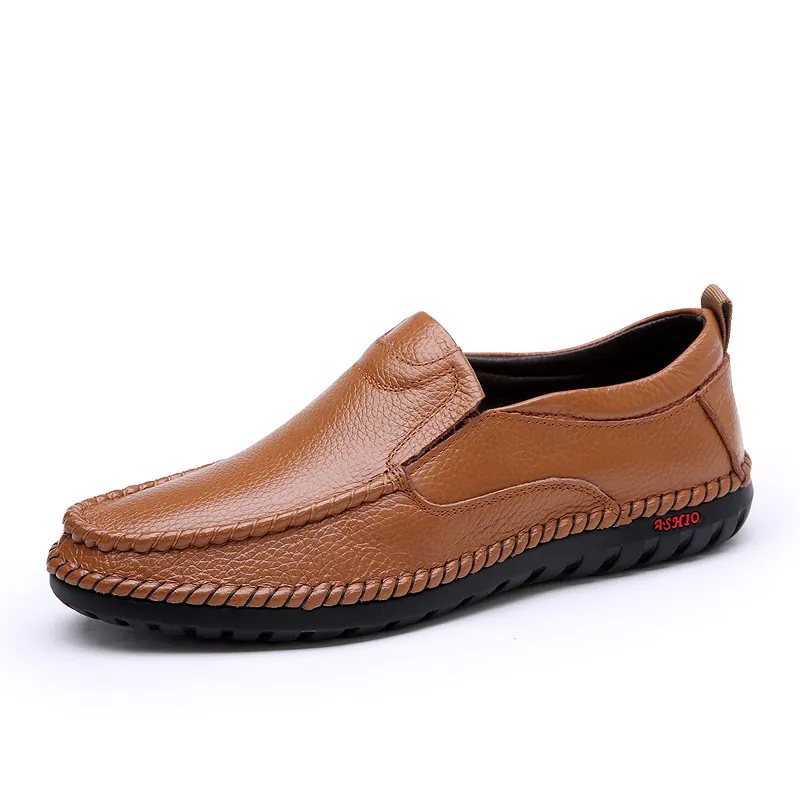Mens Breathable Genuine Leather Loafers - Casual Slip-On 