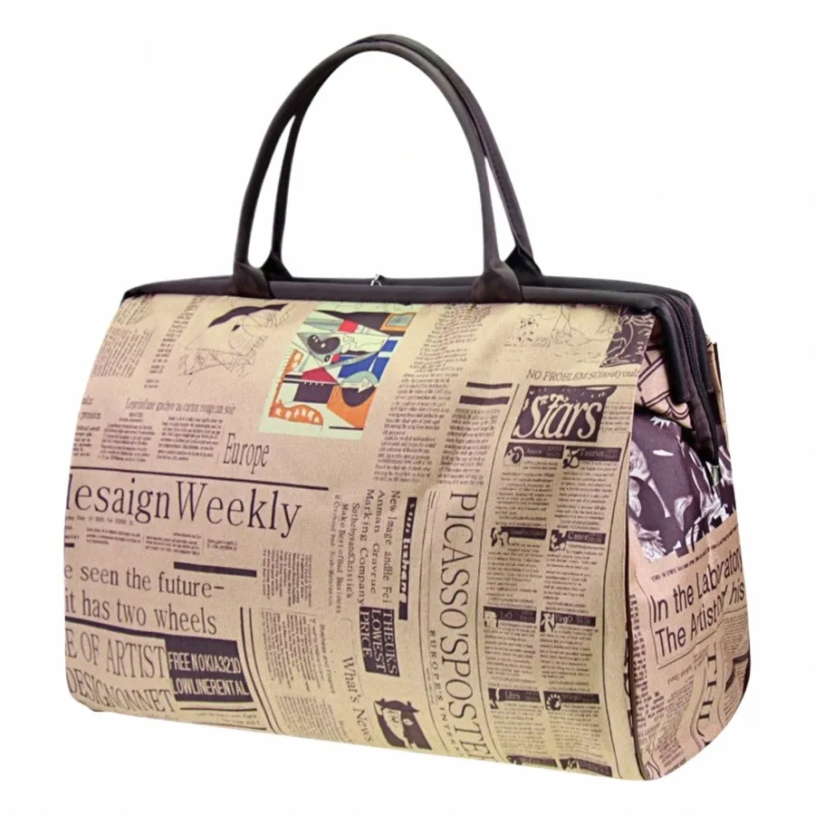 バッグ VINTAGE / newspaper bag Vintage Newspaper Print Travel Bag - Waterproof Womens