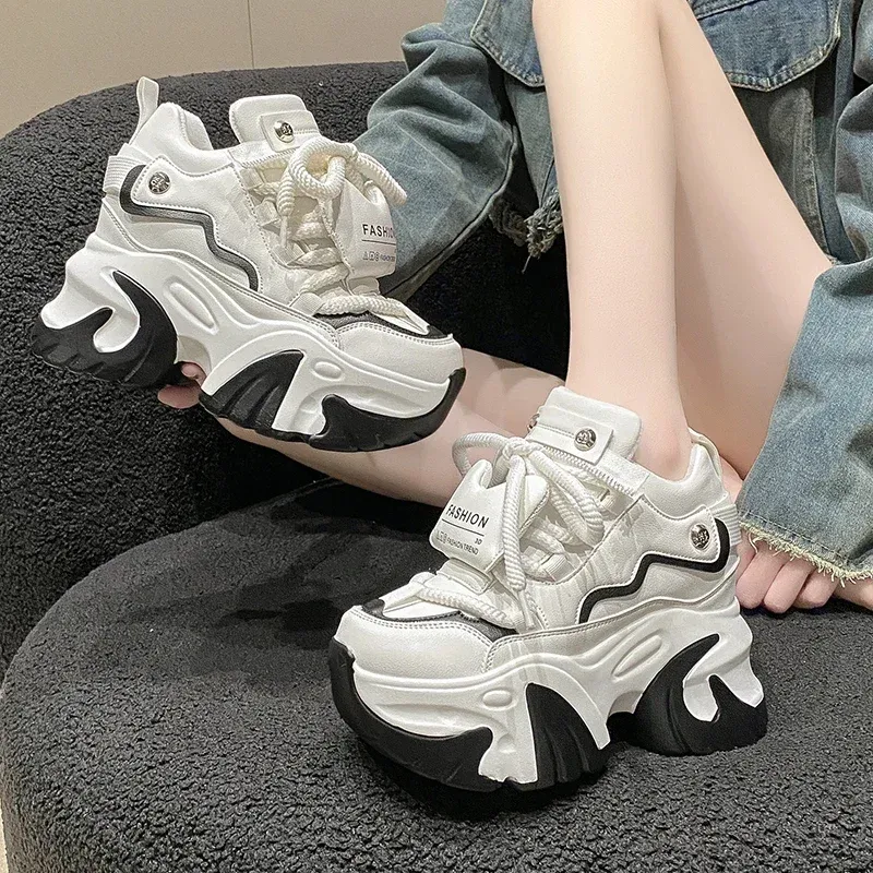 High Platform Sneakers Women Winter Lace-Up Chunky Wedge Heels