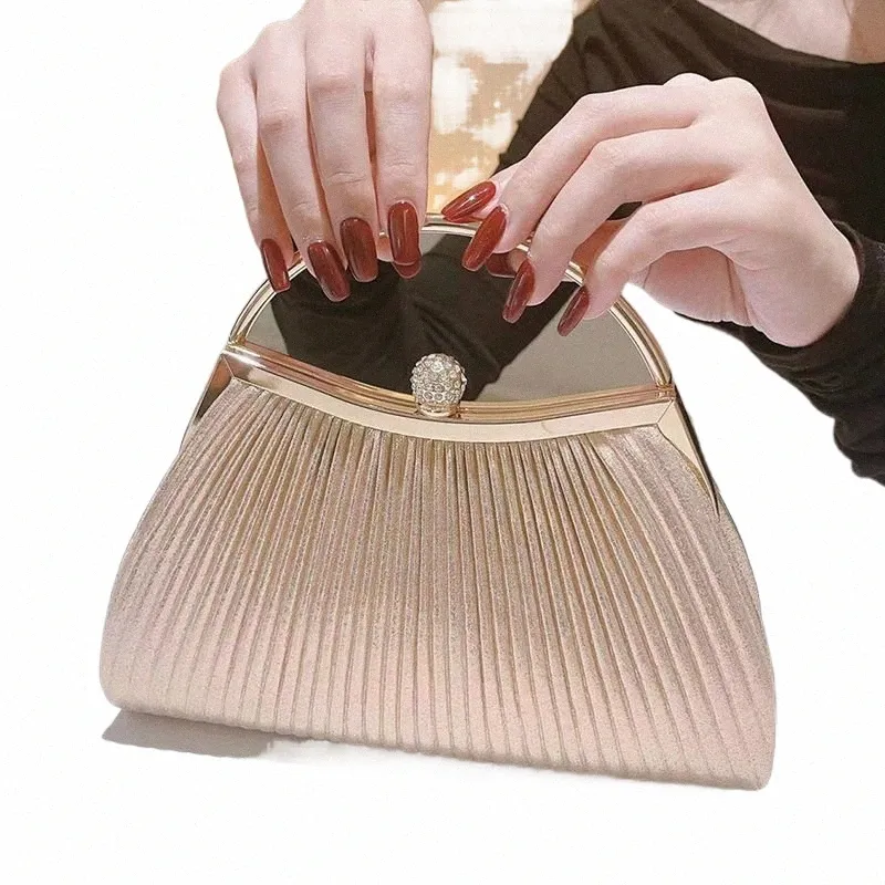Elegant Pleated Evening Clutch: Glitter Party Purse, Top Handle Wedding  Bag, Diamante Dinner Bag for Women Gold