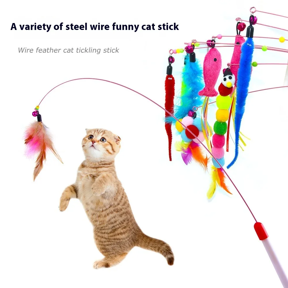 Premium Steel Wire Pet Toy Set With Tailor Bell And Rachis Feather Ideal For Caterpillars Mice Small Fish And Cat Teasers From Ddmygifts 8.69 DHgate.Com