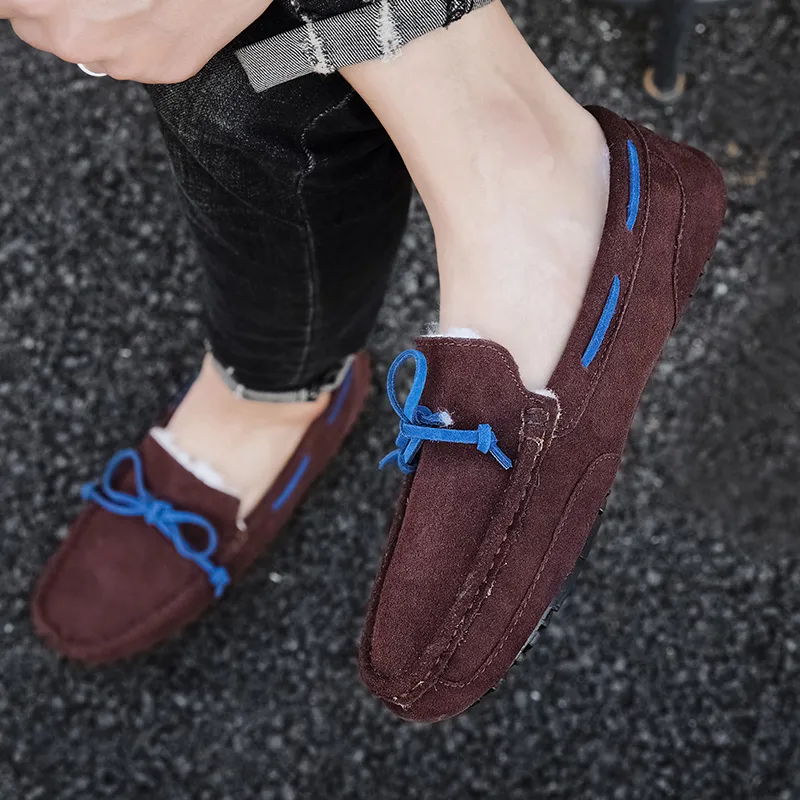 Mocasines de ante afelpado para hombre, informales, de marca, cálidos, de piel, para invierno, sin cordones, planos, para conducir, náuticos_voghion.com