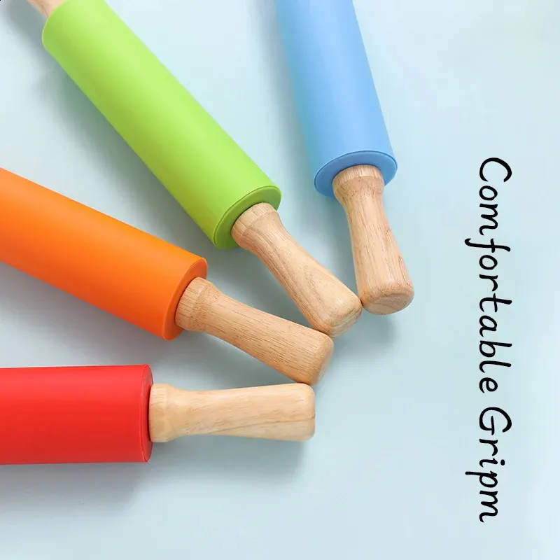 9 Inch Small Silicone Rolling Pin With Wooden Handle - Nonstick Dough Roller For Baking