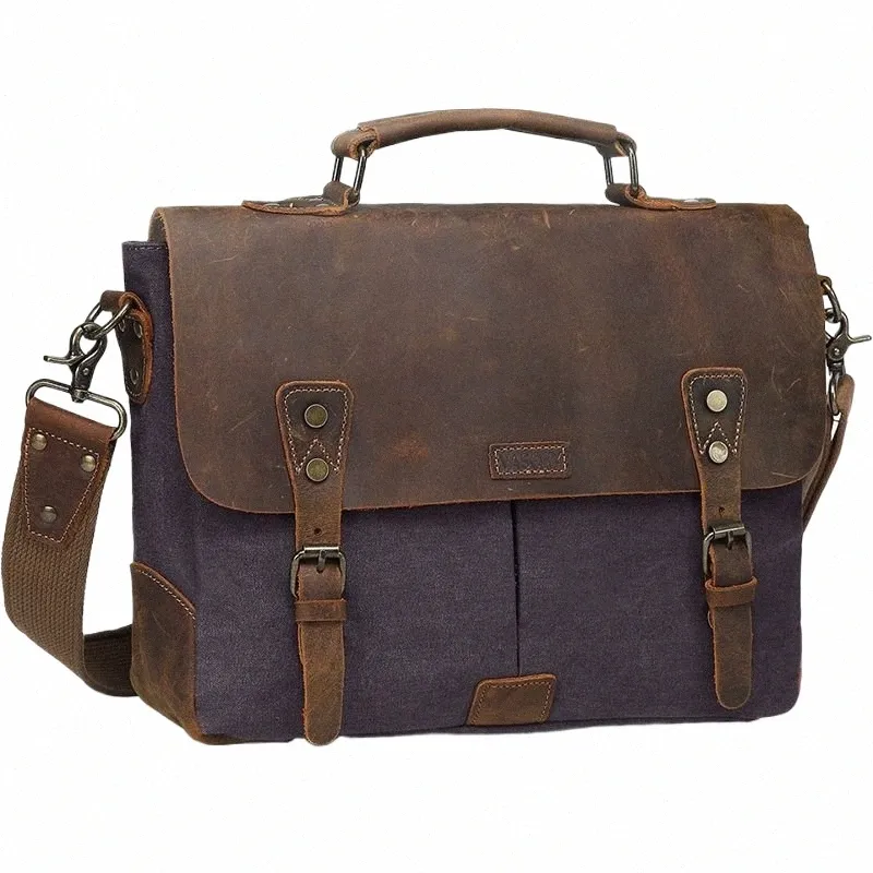 Estarer Canvas Messenger Bag For Men - 13" Laptop Briefcase, Water Resistant, Crossbody Satchel For Work/Commute (Grey)