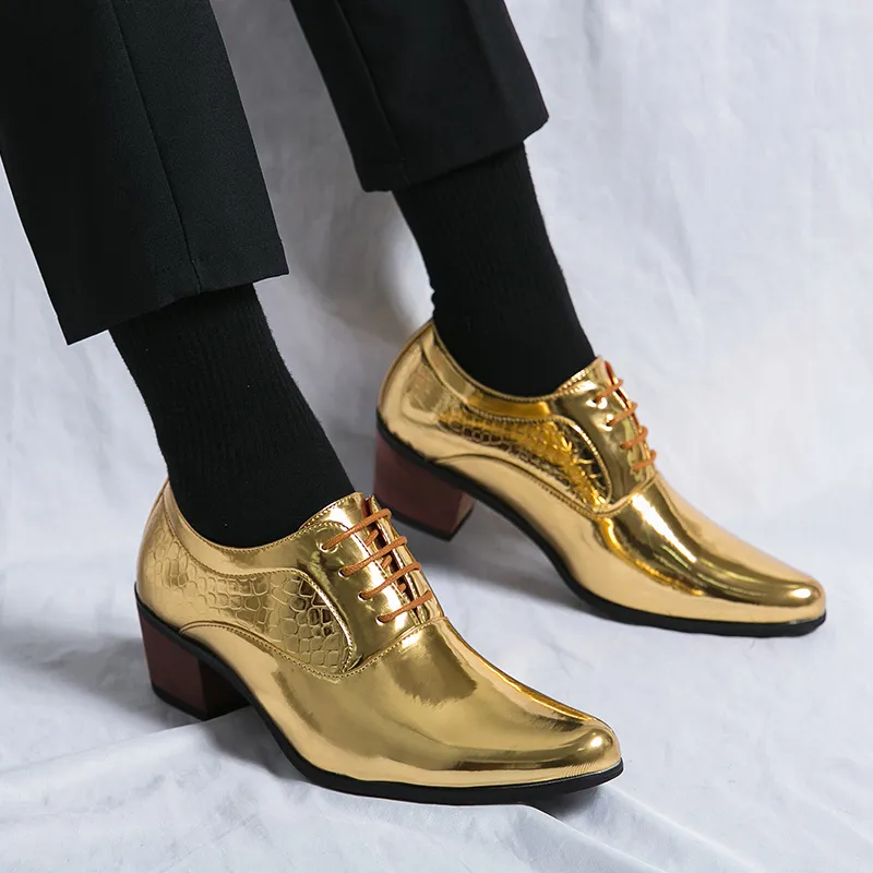 Luxury Gold High Heel Leather Moccasins For Men Designer Pointed Mens Gold Dress Shoes For Weddings And Formal Events Big Size 46 2023 Collection From Shoes sellers 34.18 DHgate.Com