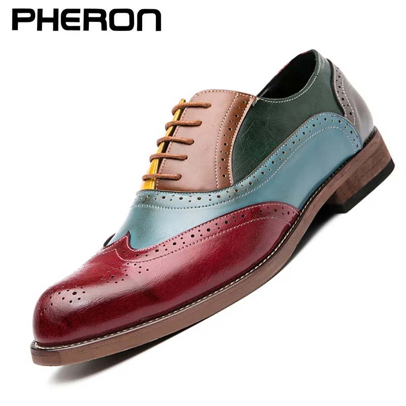 Mens Leather Oxford Dress Shoes - Colorful Lace-Up, Casual