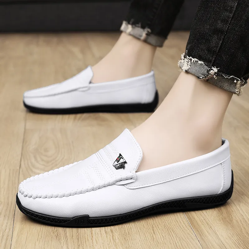 Neu Weiß Leder Casual Marke Schwarz Formale Kleid Designer Männer Loafer Atmungs Slip auf Fahren Schuhe_voghion.com
