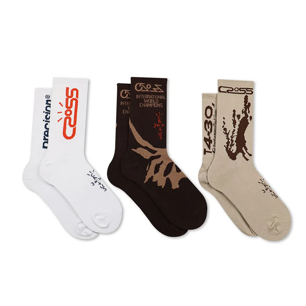 New Womens Crew Cactus Jack Socks Pure Cotton Sport Hip Hop Skateboard  Fashion White/Black socks Personalized Gift