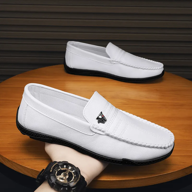 Neu Weiß Leder Casual Marke Schwarz Formale Kleid Designer Männer Loafer Atmungs Slip auf Fahren Schuhe_voghion.com
