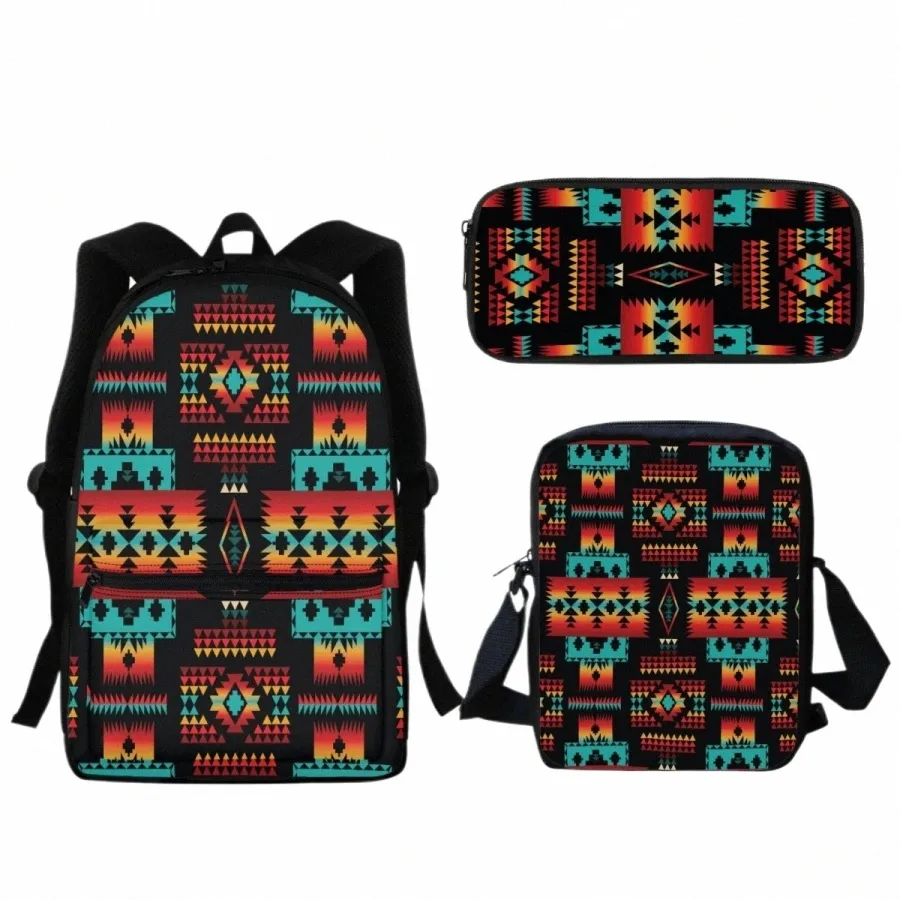 Aztec Print Kids Backpack Set: Colorful Casual School Bag with Pencil ...