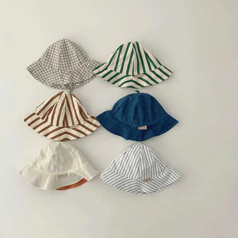 Infant Cotton Summer Sun Hat with Fitted Strap Striped  display picture 3